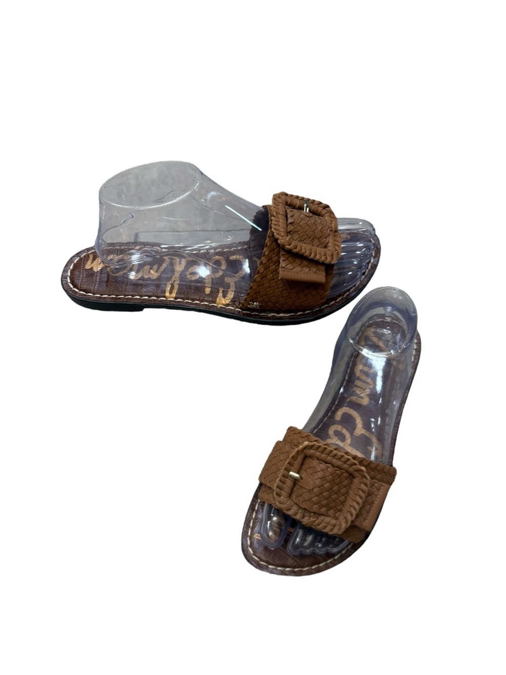 Sam Edelman Gabriela Brown Leather Woven Flat Slides Sandals Womens size 8.5
